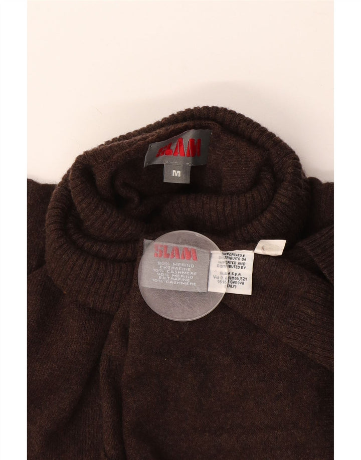 Slam Mens Roll Neck Jumper Sweater Medium Brown Merino Wool