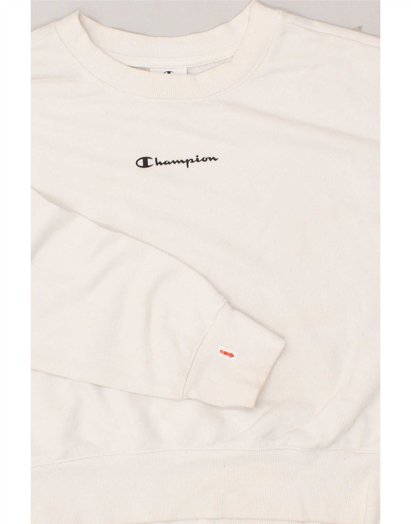 CHAMPION Womens Oversized Crop Sweatshirt Jumper UK 14 Medium White Cotton Vintage Champion and Second-Hand Champion from Messina Hembry 