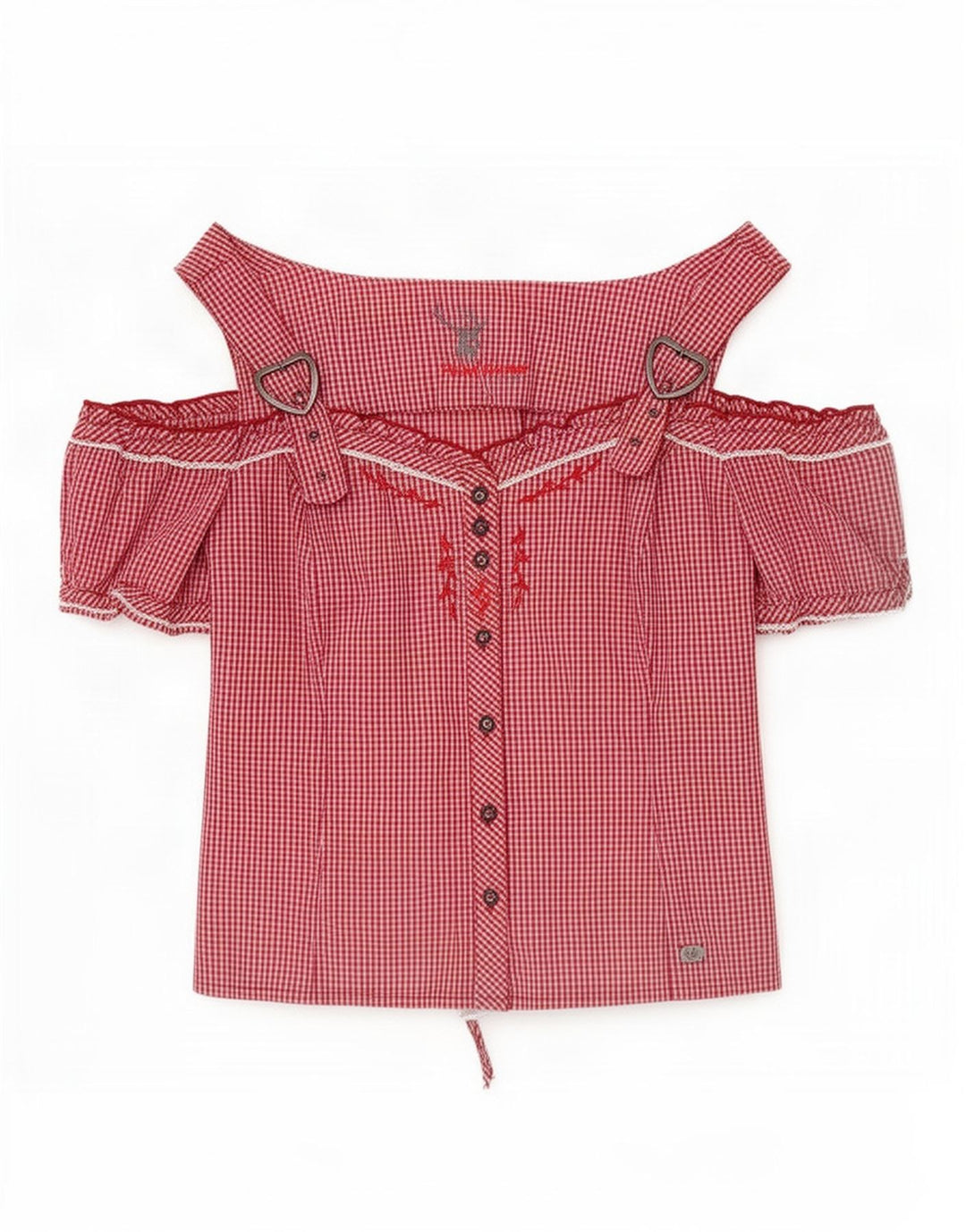 Spieth & Wensky Womens Off Shoulder Blouse Top UK 14 Medium Red Gingham