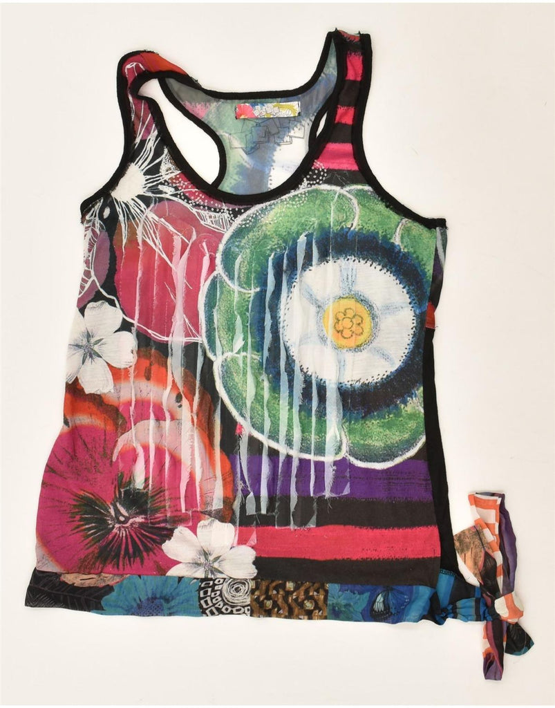 DESIGUAL Womens See Through Graphic Vest Top UK 14 Large Multicoloured | Vintage Desigual | Thrift | Second-Hand Desigual | Used Clothing | Messina Hembry 