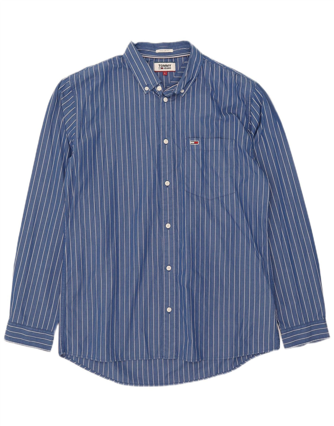 Tommy Hilfiger Mens Regular Fit Shirt Large Blue Striped Cotton