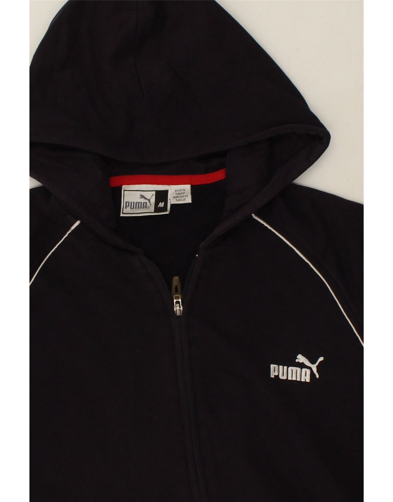 PUMA Mens Graphic Zip Hoodie Sweater Medium Navy Blue | Vintage Puma | Thrift | Second-Hand Puma | Used Clothing | Messina Hembry 