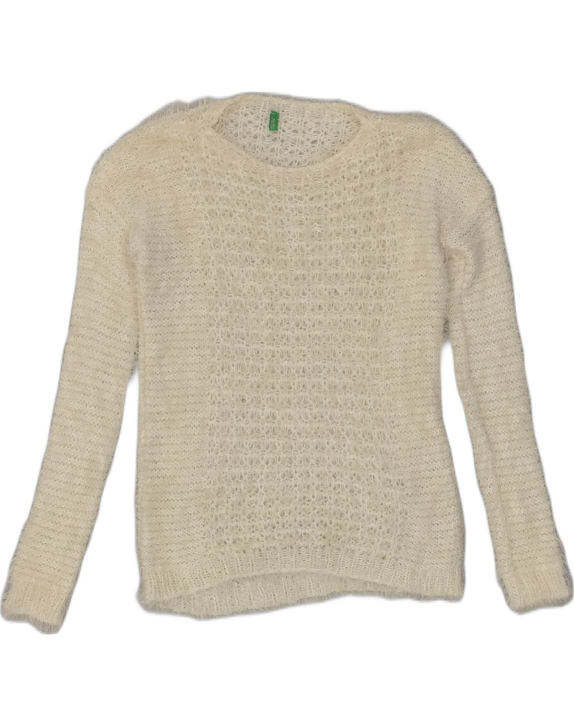 BENETTON Girls Crew Neck Jumper Sweater 13-14 Years Off White Acrylic | Vintage Benetton | Thrift | Second-Hand Benetton | Used Clothing | Messina Hembry 