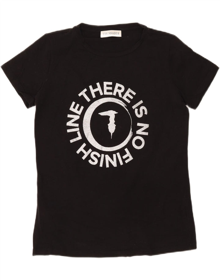 TRUSSARDI Womens Graphic T-Shirt Top UK 14 Medium Black Vintage Trussardi and Second-Hand Trussardi from Messina Hembry 