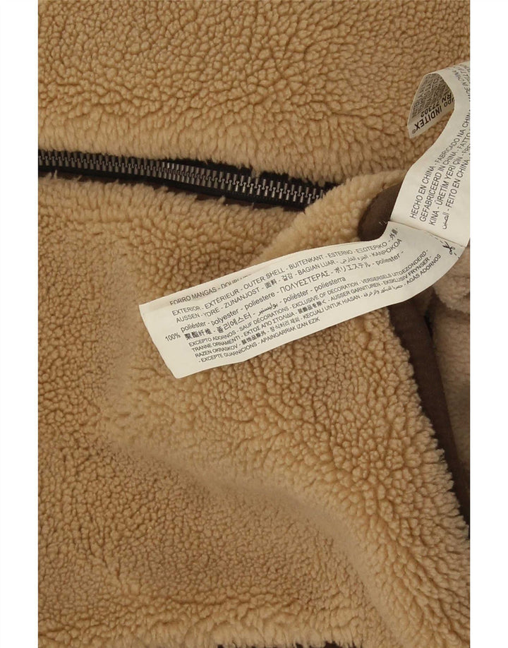 Zara Mens Fleece Jacket UK 38 Medium Beige Polyester