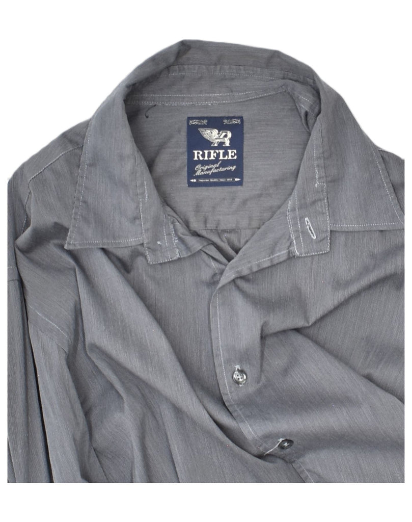 RIFLE Mens Slim Fit Shirt 2XL Grey Cotton | Vintage Rifle | Thrift | Second-Hand Rifle | Used Clothing | Messina Hembry 