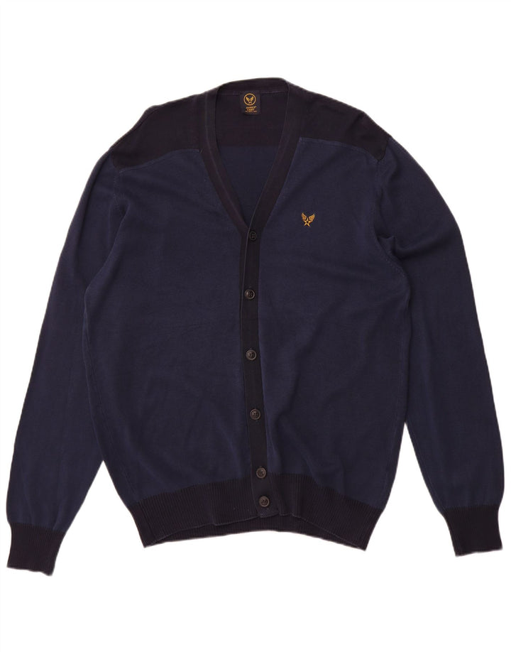 Avirex Mens Cardigan Sweater XL Navy Blue Colourblock Cotton