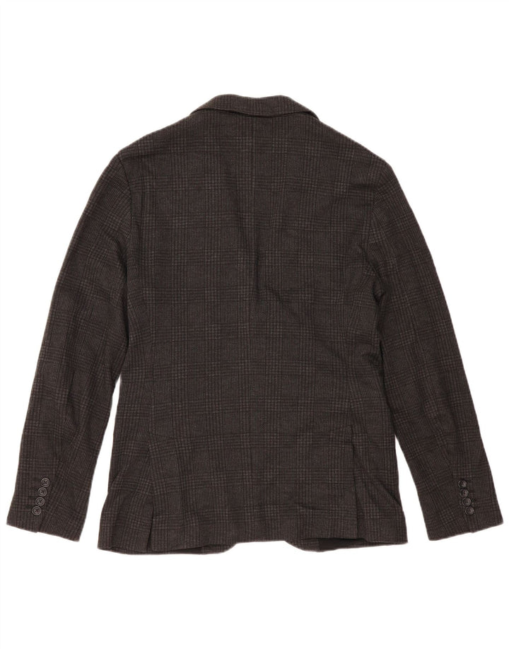 Zara Mens 2 Button Blazer Jacket EU 48 Medium Grey Check Polyester