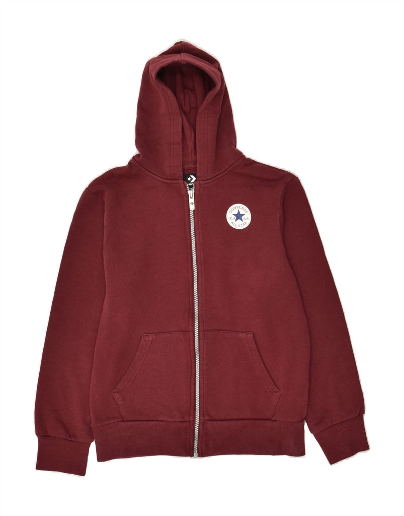 CONVERSE Boys Graphic Zip Hoodie Sweater 10-11 Years Medium Maroon Cotton | Vintage Converse | Thrift | Second-Hand Converse | Used Clothing | Messina Hembry 