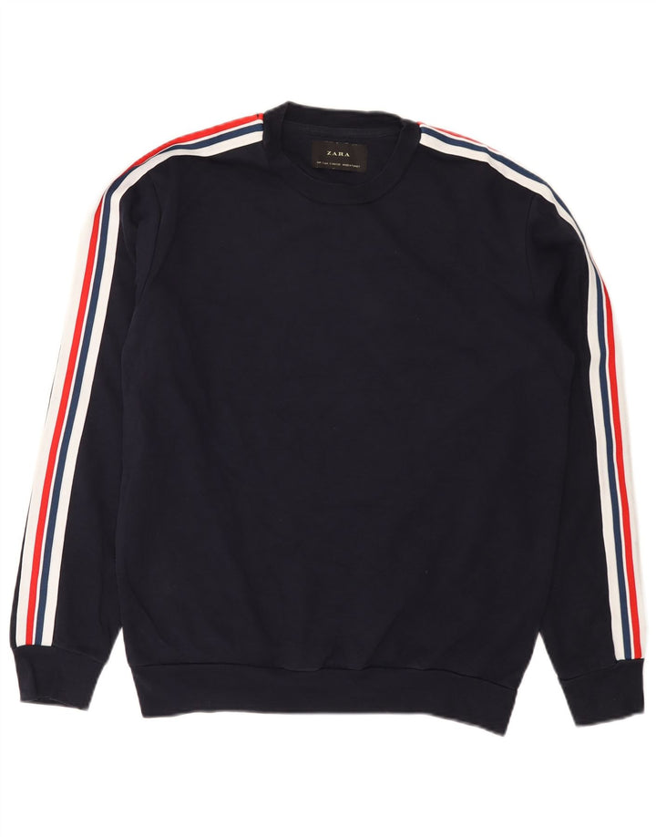 Zara Mens Sweatshirt Jumper Small Navy Blue Colourblock