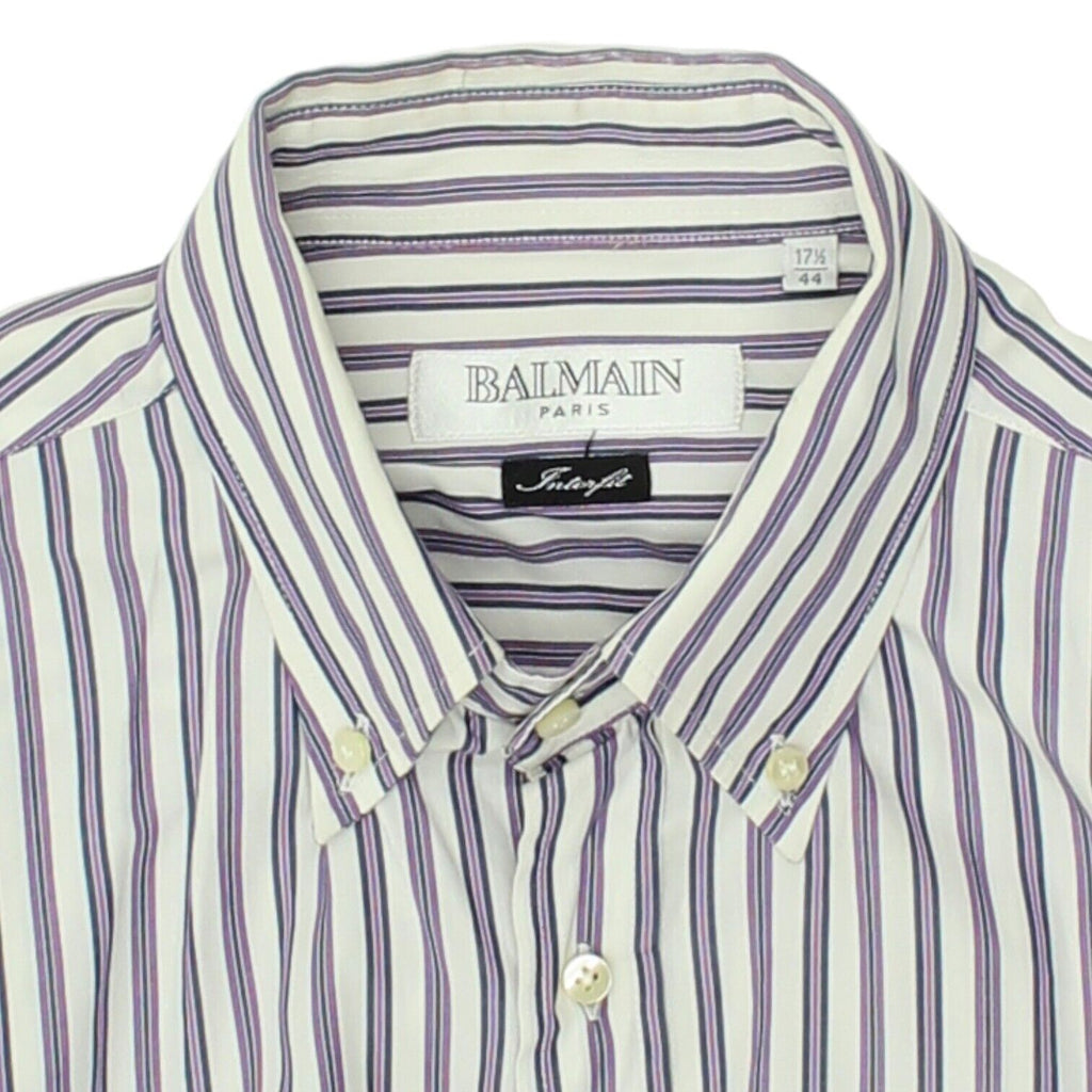 Balmain Mens White Striped Button Down Collar Shirt | Vintage High End Designer | Vintage Messina Hembry | Thrift | Second-Hand Messina Hembry | Used Clothing | Messina Hembry 