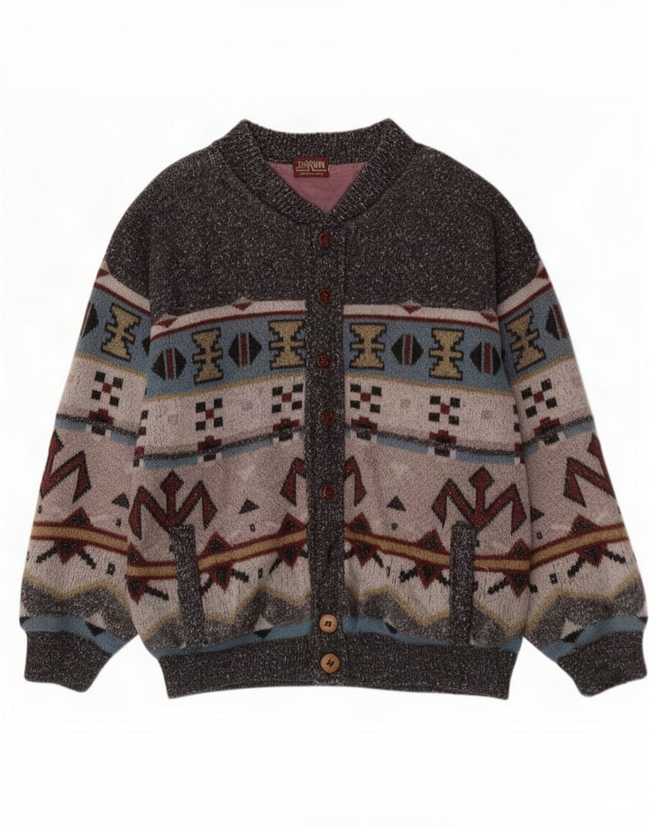 Darwin Mens Knit Bomber Jacket IT 54 2XL Grey Geometric Acrylic