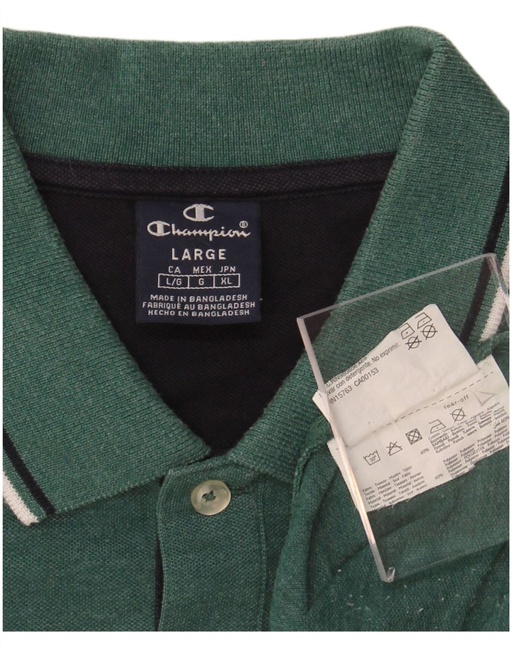 CHAMPION Mens Polo Shirt Large Green Cotton