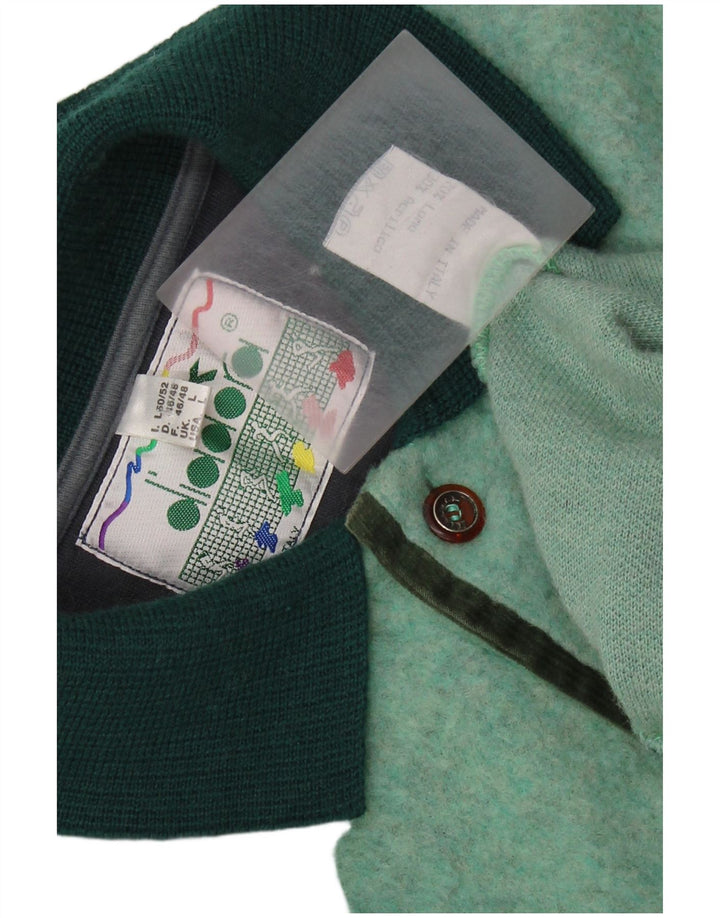 DIADORA Mens Polo Neck Jumper Sweater Large Green Wool