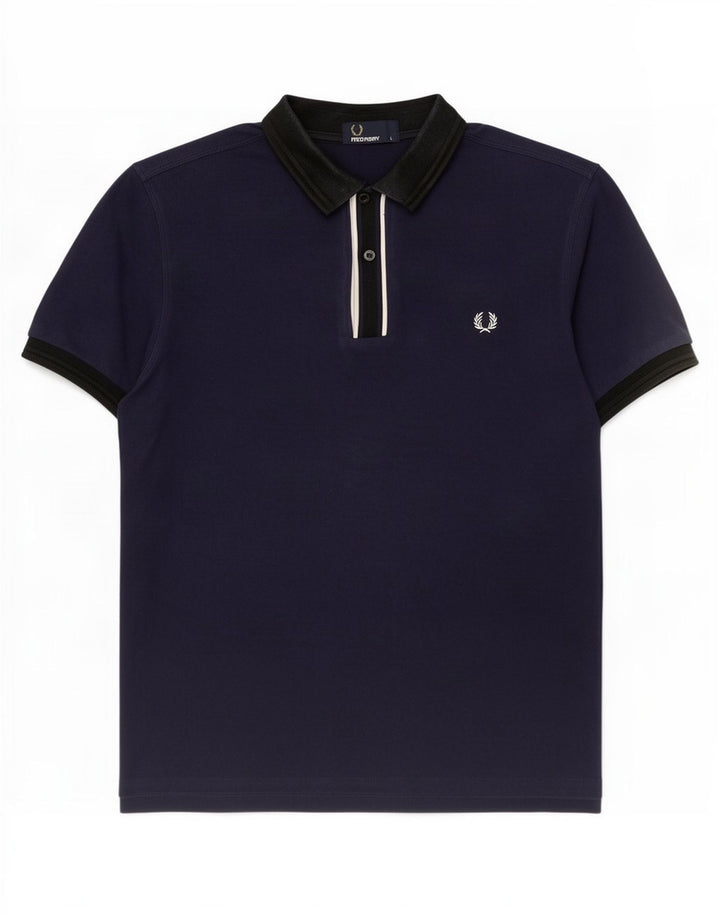 Fred Perry Mens Rugby Polo Shirt Large Navy Blue Cotton