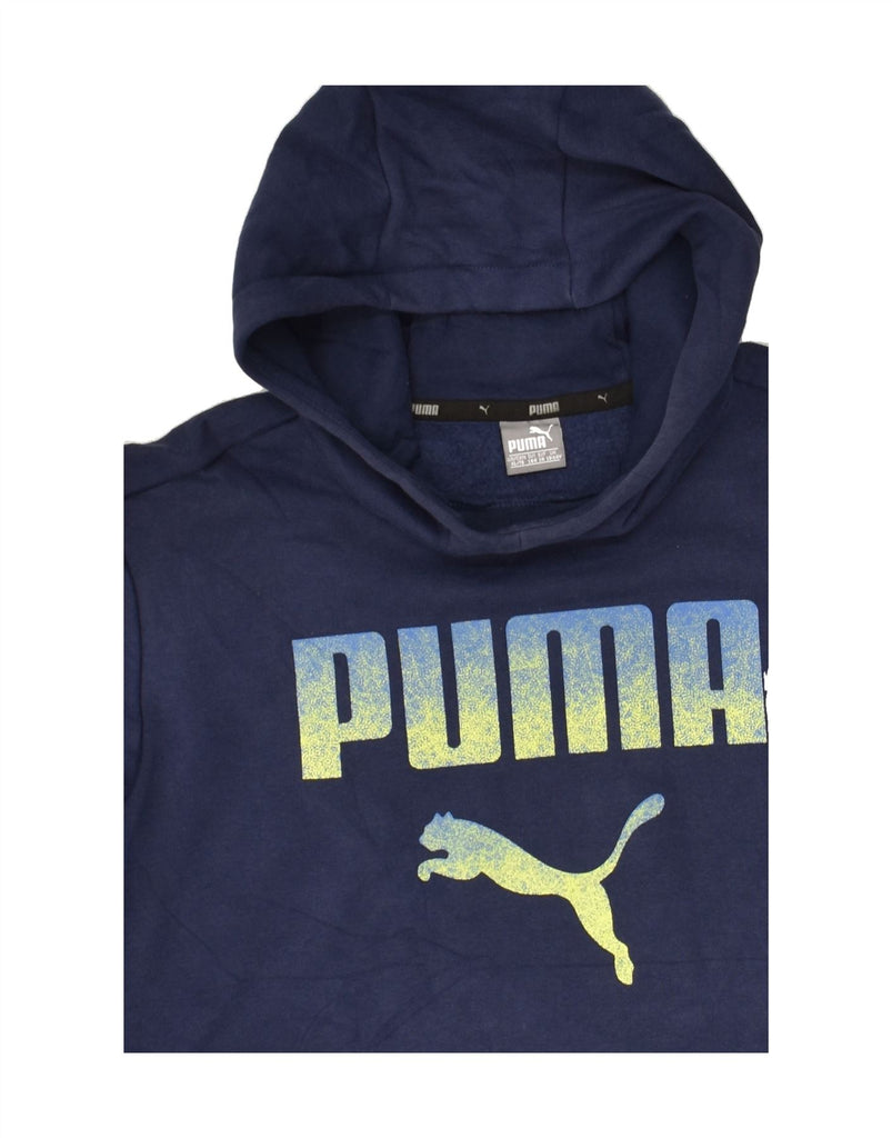 PUMA Boys Graphic Hoodie Jumper 13-14 Years Navy Blue Cotton | Vintage Puma | Thrift | Second-Hand Puma | Used Clothing | Messina Hembry 