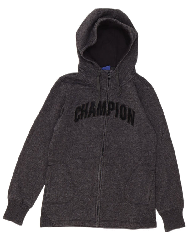 CHAMPION Mens Graphic Zip Hoodie Sweater Small Grey Flecked Cotton