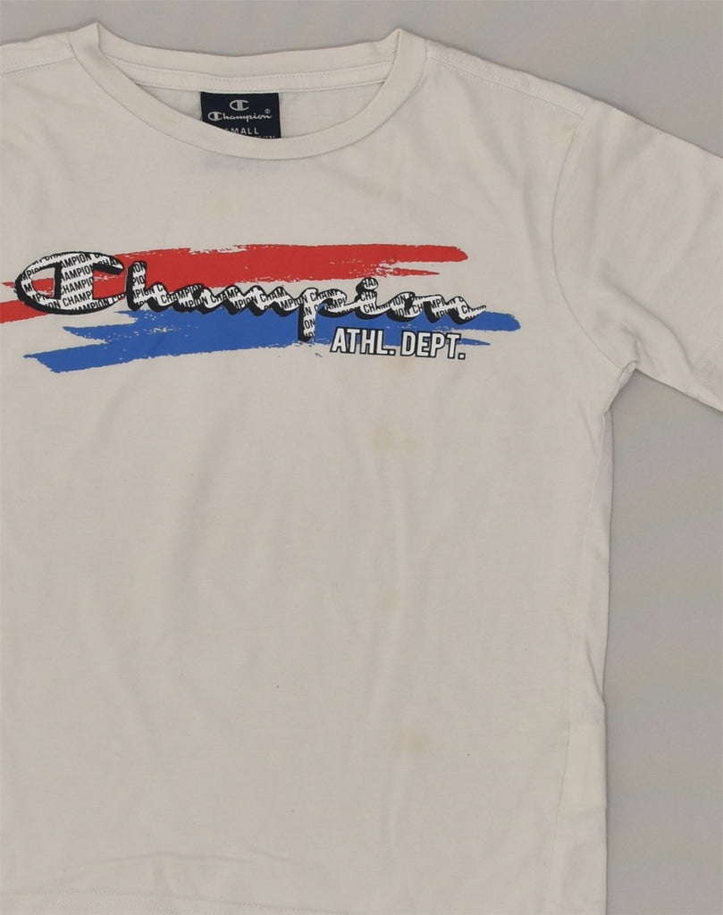 CHAMPION Boys Graphic T-Shirt Top 7-8 Years Small White Cotton | Vintage Champion | Thrift | Second-Hand Champion | Used Clothing | Messina Hembry 