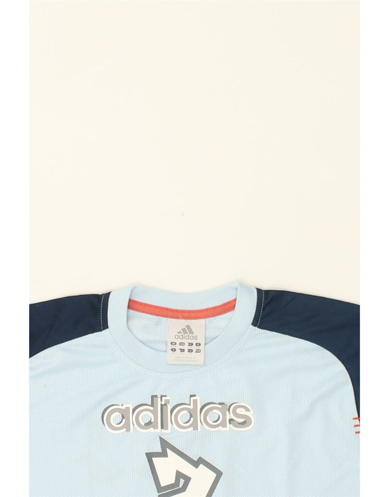 ADIDAS Boys Graphic T-Shirt Top 9-10 Years Blue Colourblock Polyester | Vintage Adidas | Thrift | Second-Hand Adidas | Used Clothing | Messina Hembry 