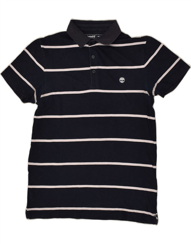 TIMBERLAND Mens Slim Fit Polo Shirt Medium Navy Blue Striped Cotton | Vintage Timberland | Thrift | Second-Hand Timberland | Used Clothing | Messina Hembry 