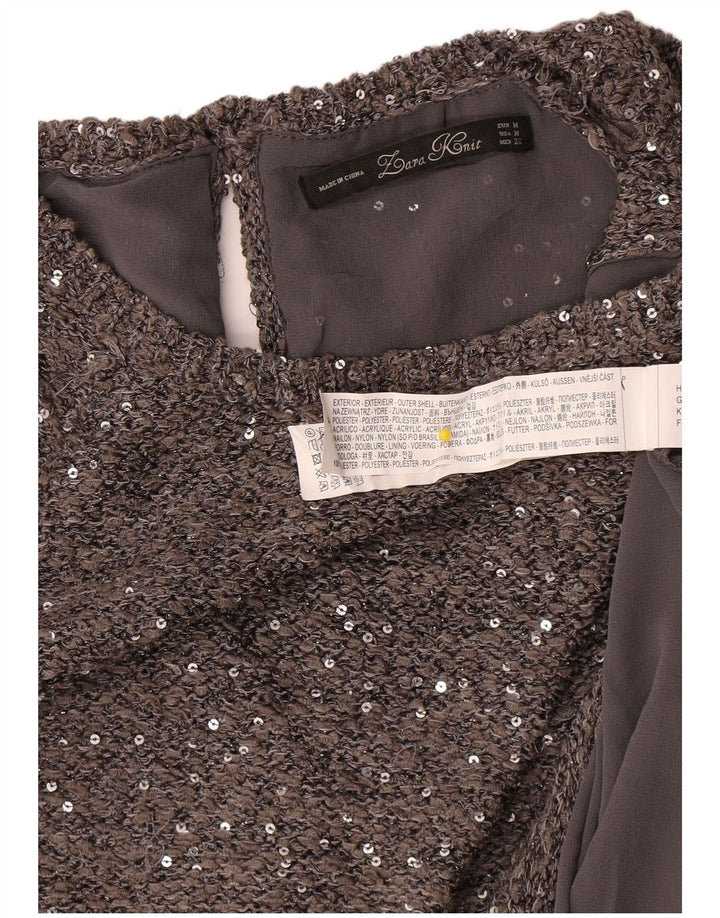 Zara Womens 3/4 Sleeve Tunic Top UK 14 Medium Grey Flecked Polyester