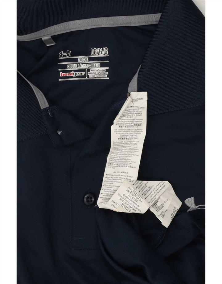 Under Armour Mens Heat Gear Polo Shirt Large Navy Blue Polyester