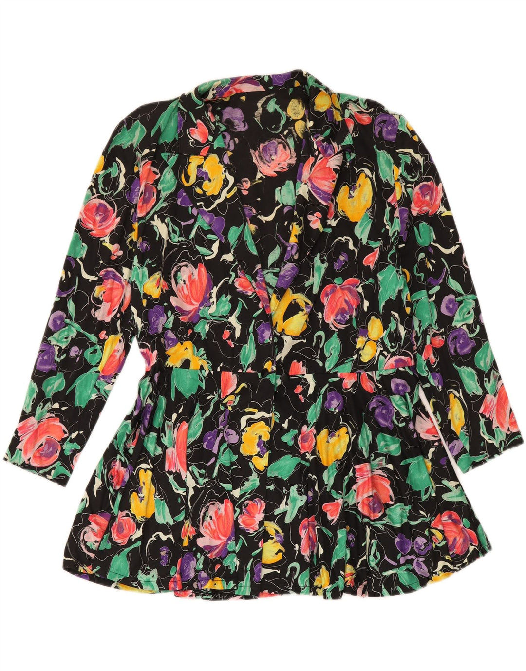 VINTAGE Womens Blazer Jacket UK 12 Medium Multicoloured Floral