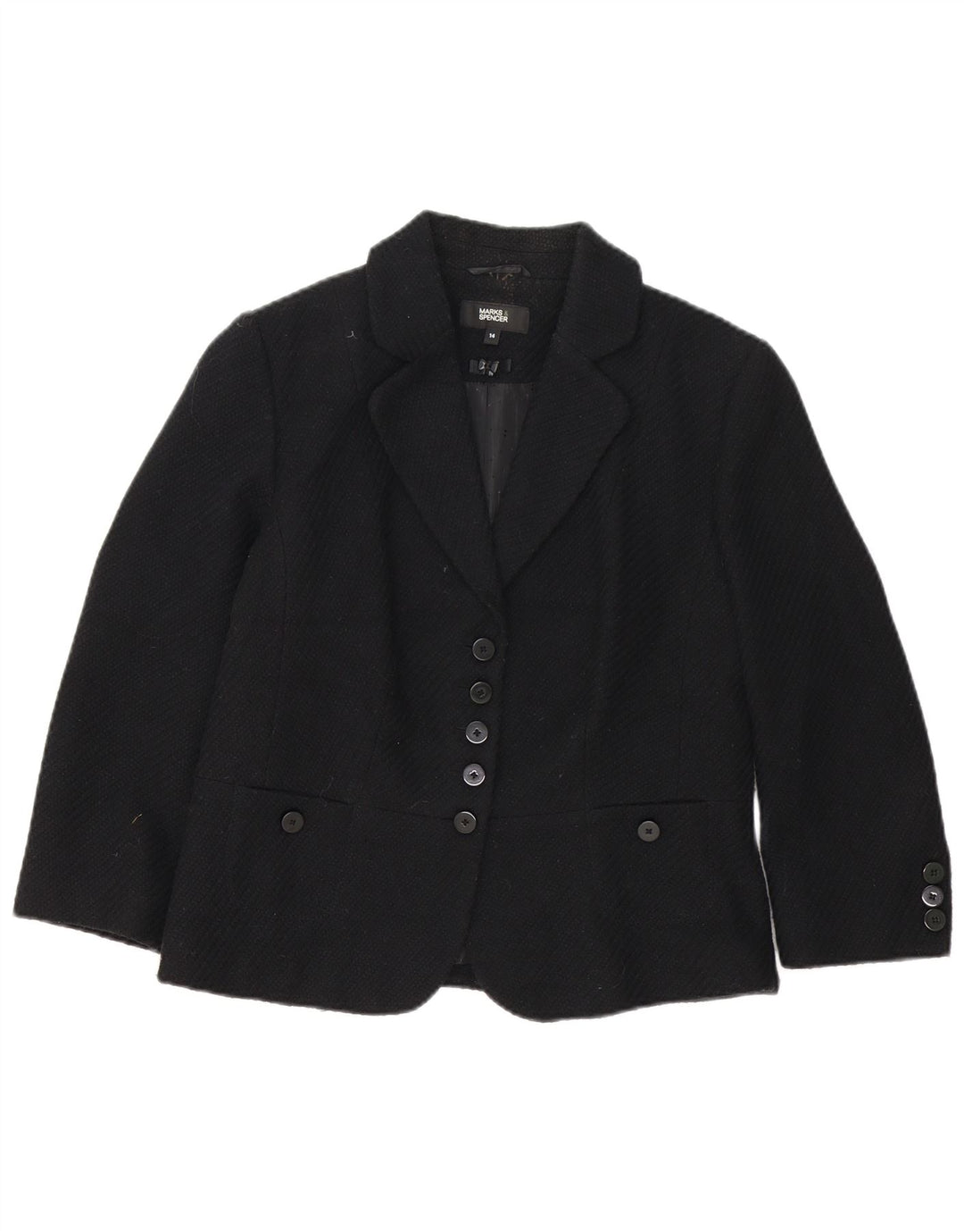 Marks & Spencer Womens 5 Button Blazer Jacket UK 14 Medium Black Polyester