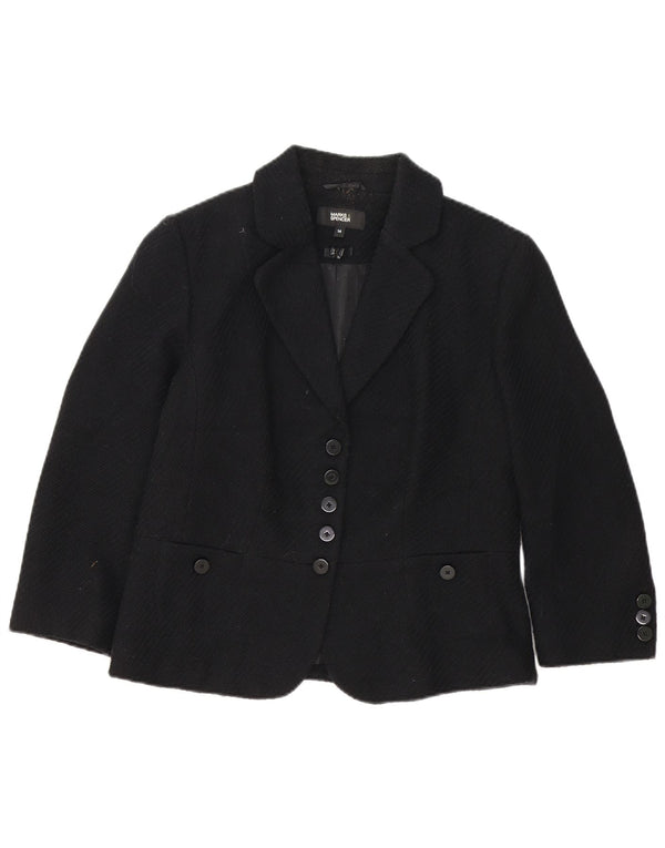 Marks & Spencer Womens 5 Button Blazer Jacket UK 14 Medium Black Polyester