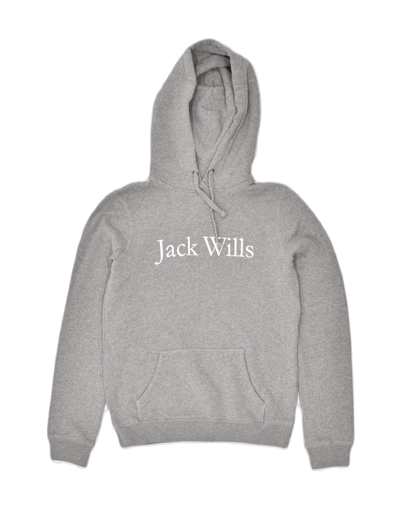 JACK WILLS Womens Graphic Hoodie Jumper UK 8 Small Grey Cotton Sports | Vintage | Thrift | Second-Hand | Used Clothing | Messina Hembry 