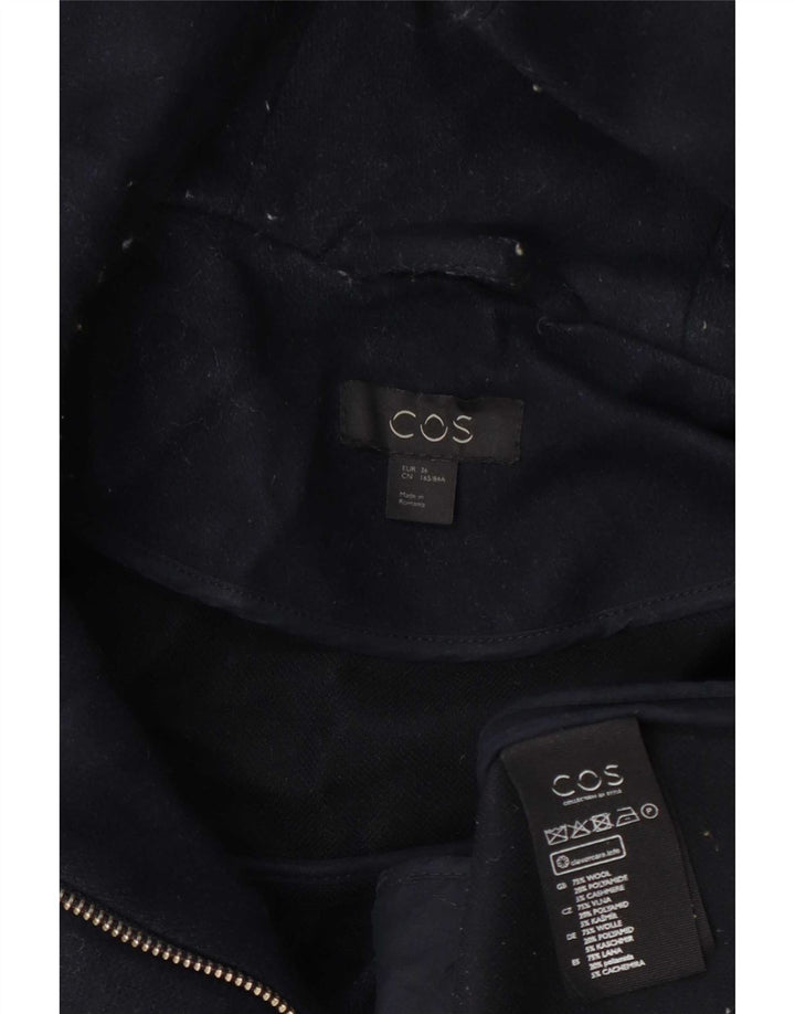 Cos Womens Hooded Overcoat EU 36 Small Navy Blue Wool