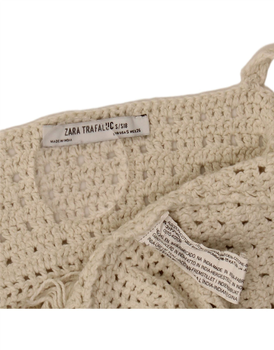 Zara Womens Crochet Cami Top UK 8 Small Off White Cotton
