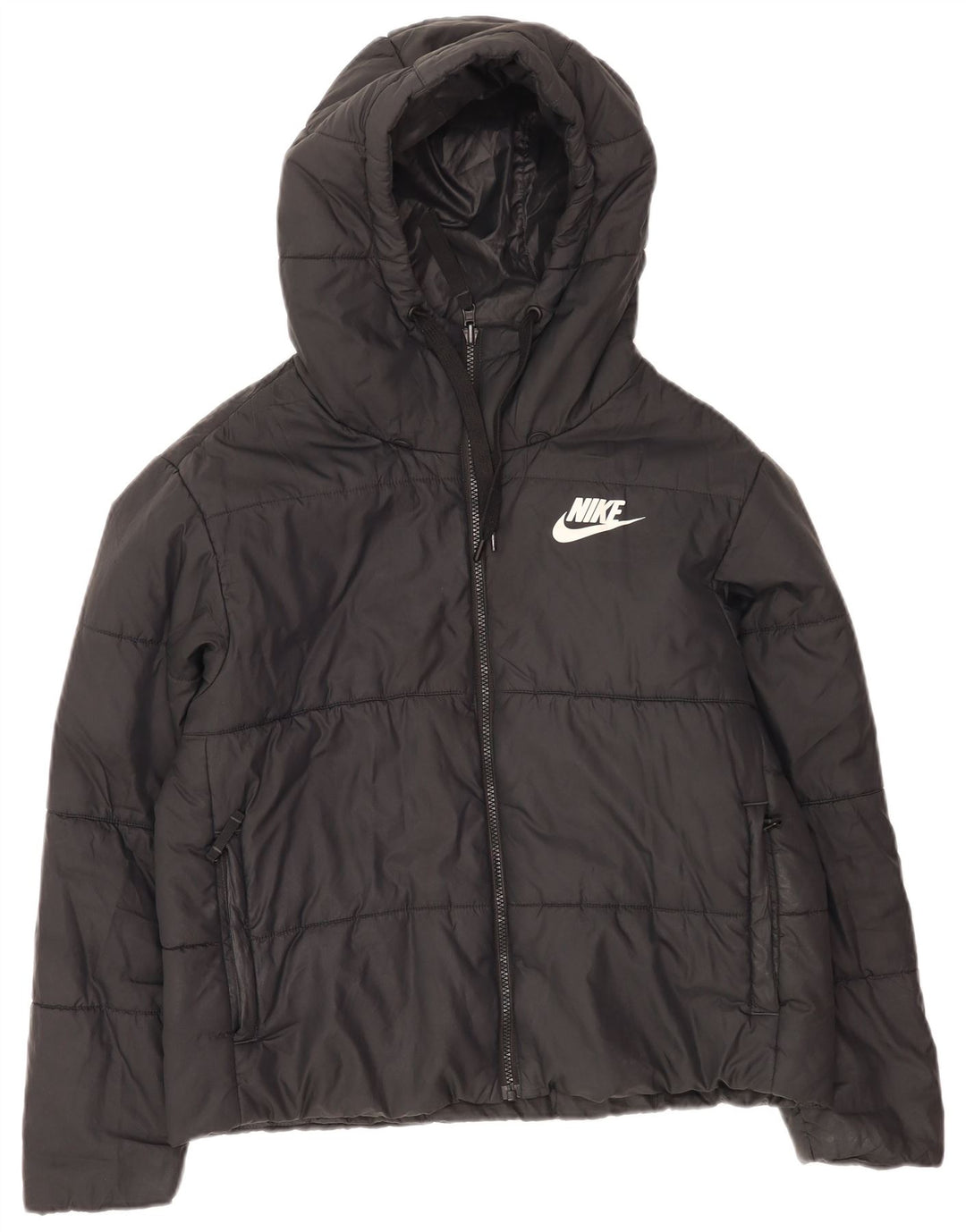 Nike Womens Hooded Reversible Padded Jacket UK 16 Large Black Polyester