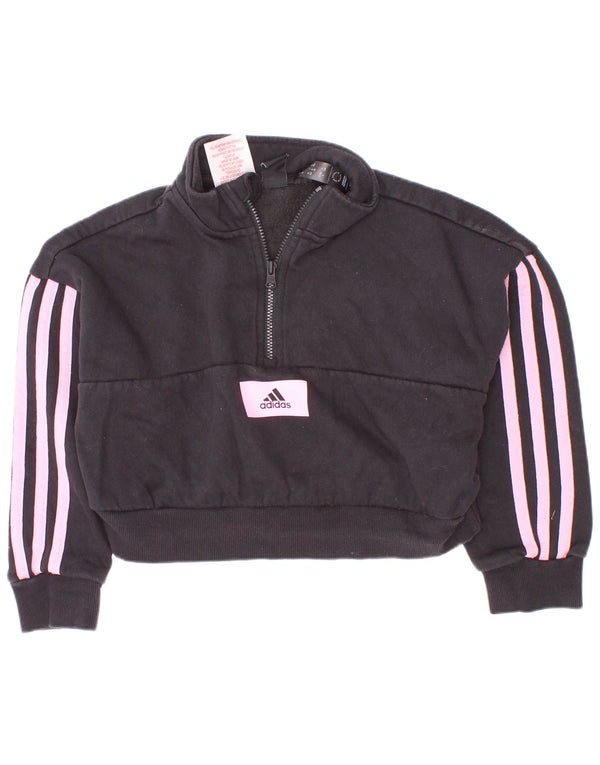 Adidas Girls Crop Zip Neck Sweatshirt Jumper 5-6 Years Black Cotton