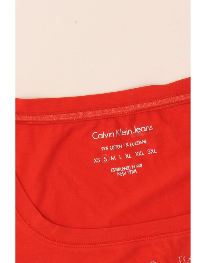 CALVIN KLEIN JEANS Womens Graphic T-Shirt Top UK 8 Small Red Cotton