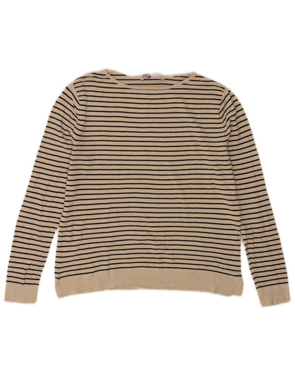Zara Womens Crew Neck Jumper Sweater UK 10 Small Off White Striped