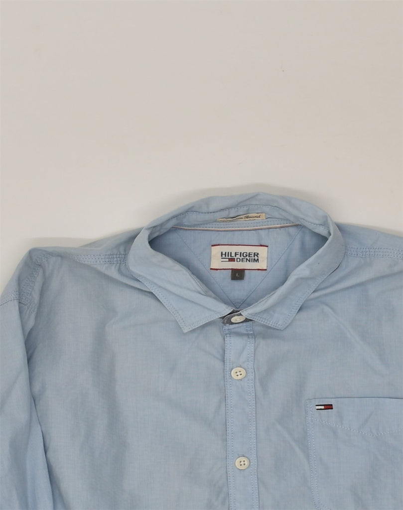 TOMMY HILFIGER Mens Shirt Large Blue Cotton | Vintage Tommy Hilfiger | Thrift | Second-Hand Tommy Hilfiger | Used Clothing | Messina Hembry 