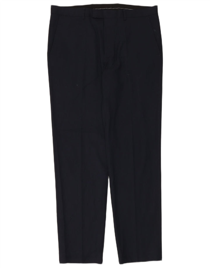 Marks & Spencer Mens Tailored Suit Trousers W36 L33 Navy Blue Polyester