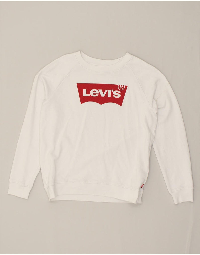 LEVI'S Womens Oversized Graphic Sweatshirt Jumper UK 6 XS Off White Cotton | Vintage Levi's | Thrift | Second-Hand Levi's | Used Clothing | Messina Hembry 