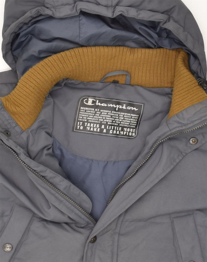 CHAMPION Mens Hooded Padded Coat UK 36 Small Grey Polyamide | Vintage Champion | Thrift | Second-Hand Champion | Used Clothing | Messina Hembry 