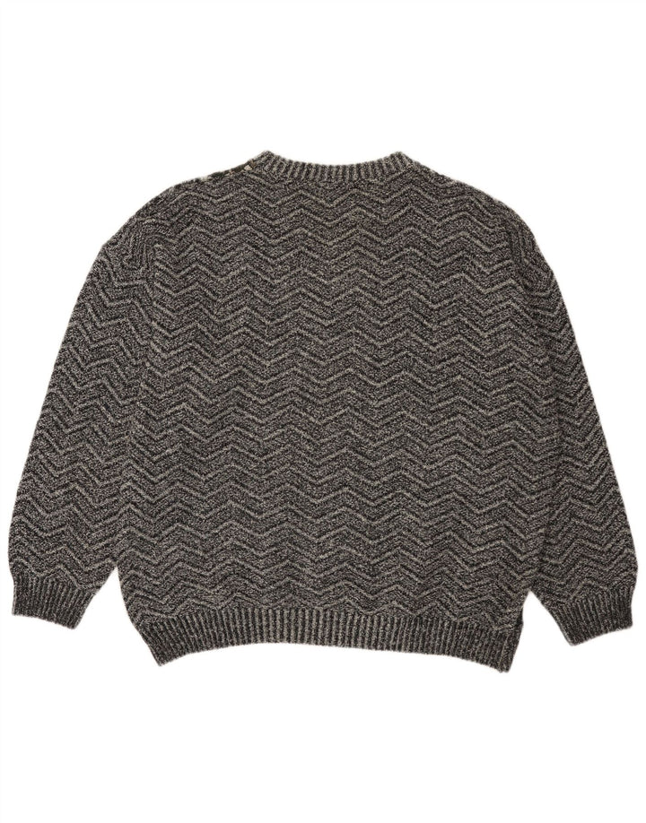 Vintage Mens Crew Neck Jumper Sweater XL Grey Patchwork Alpaca Wool