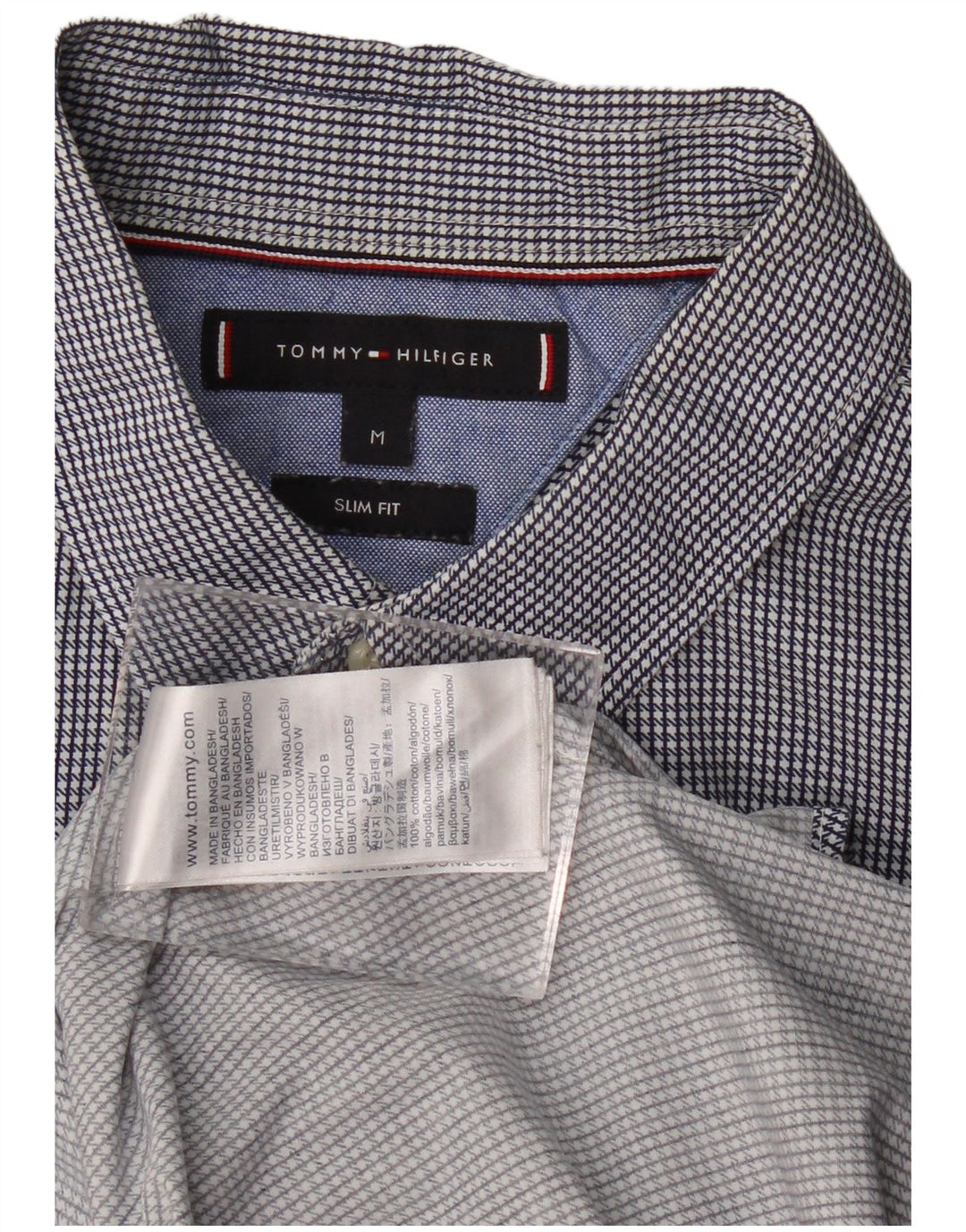 Tommy Hilfiger Mens Slim Fit Shirt Medium Navy Blue Houndstooth Cotton