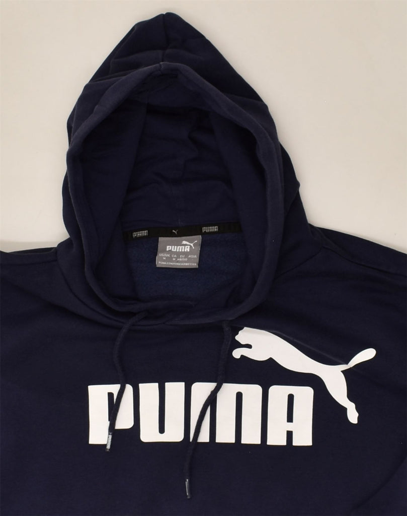 PUMA Mens Graphic Hoodie Jumper Medium Navy Blue Cotton | Vintage Puma | Thrift | Second-Hand Puma | Used Clothing | Messina Hembry 