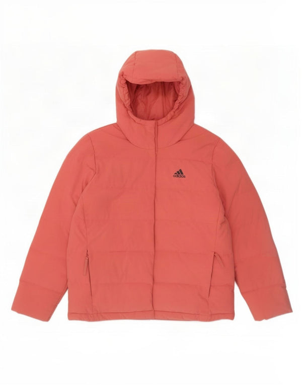 Adidas Womens Hooded Padded Jacket UK 12/14 Medium Pink Polyester