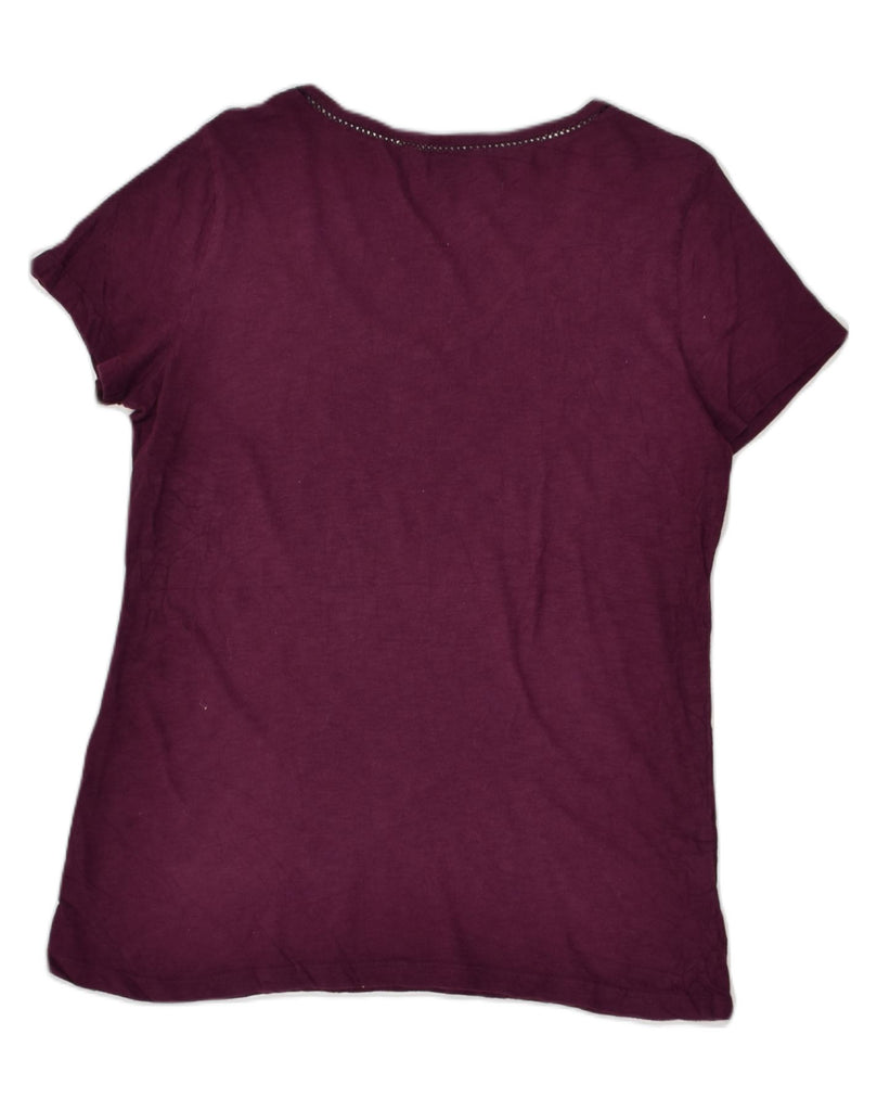 EDDIE BAUER Womens T-Shirt Top UK 14 Medium Burgundy Cotton | Vintage Eddie Bauer | Thrift | Second-Hand Eddie Bauer | Used Clothing | Messina Hembry 