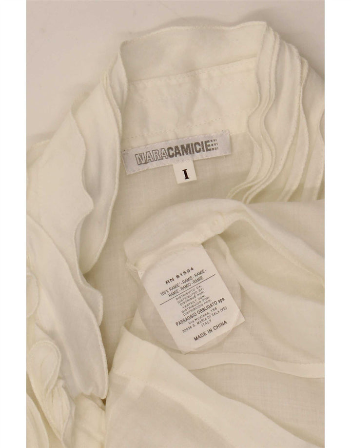 Naracamicie Womens 3/4 Sleeve Ruffle Front Shirt Blouse UK 10 Small White
