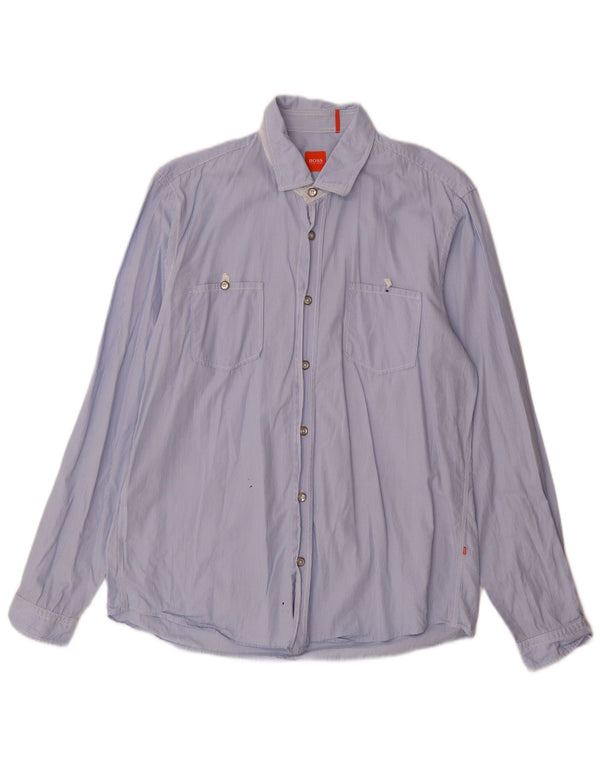 Hugo Boss Mens Shirt Large Blue Pinstripe Cotton