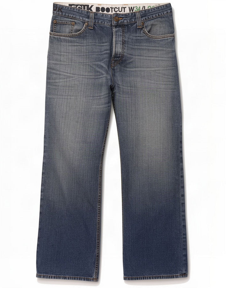 Fcuk Mens Bootcut Jeans W34 L32 Blue Cotton