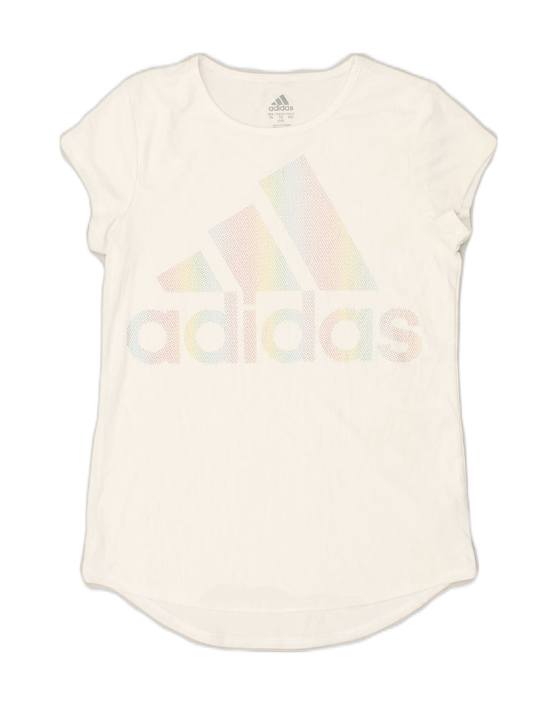 ADIDAS Girls Graphic T-Shirt Top 15-16 Years XL White Polyester | Vintage Adidas | Thrift | Second-Hand Adidas | Used Clothing | Messina Hembry 