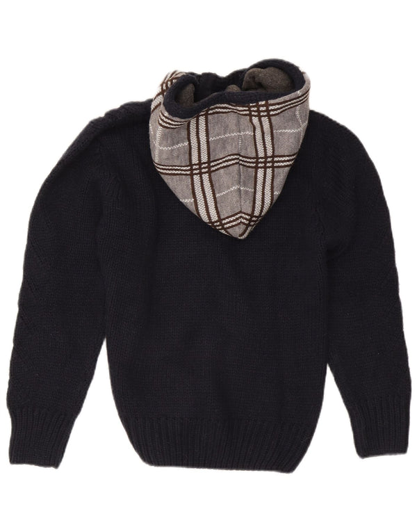 Zara Boys Hooded Button Neck Jumper Sweater 11-12 Years Navy Blue Check